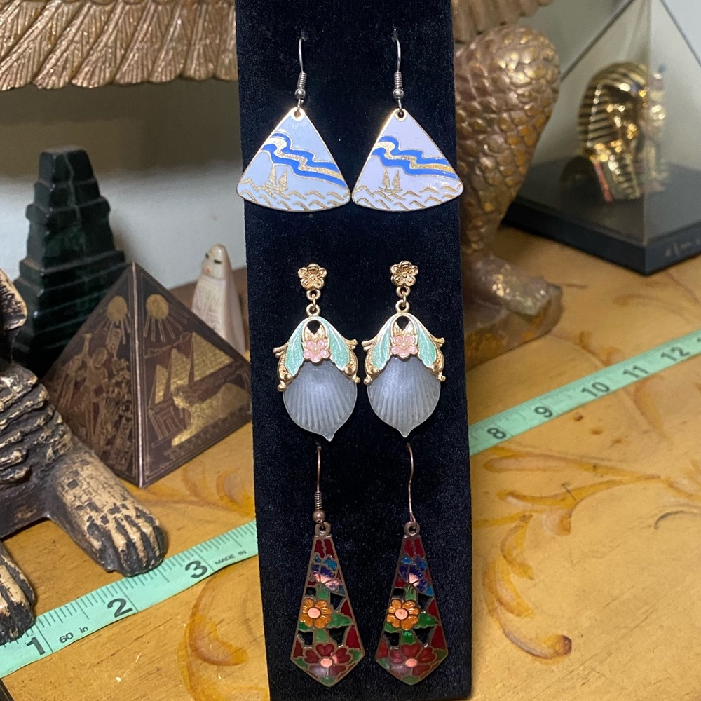 Vintage Drop Earrings Set - Blue, Green, Red